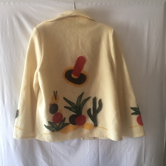 🧶🧶🧶🧶VINTAGE 1950,s Wool Jacket Beige   Mexican embroidery🌵🌵🌵one owner - Picture 9 of 9
